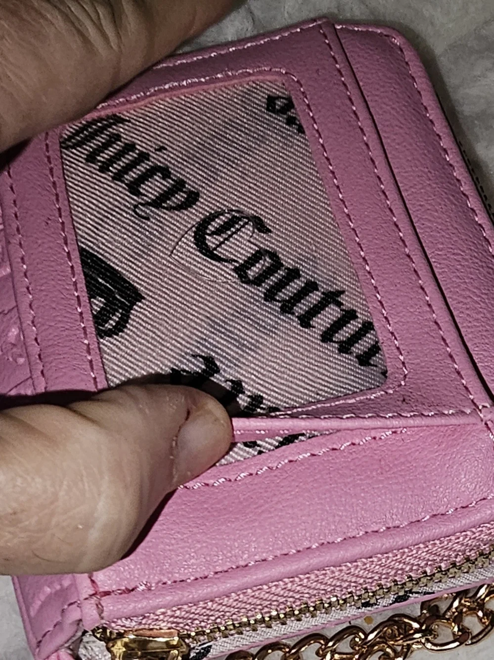 Juicy Couture Pink Quilted Embossed Wallet with Gold Chain